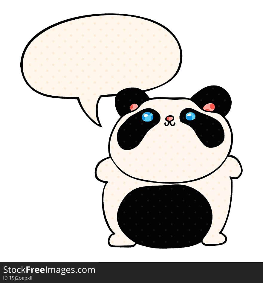 cartoon panda and speech bubble in comic book style