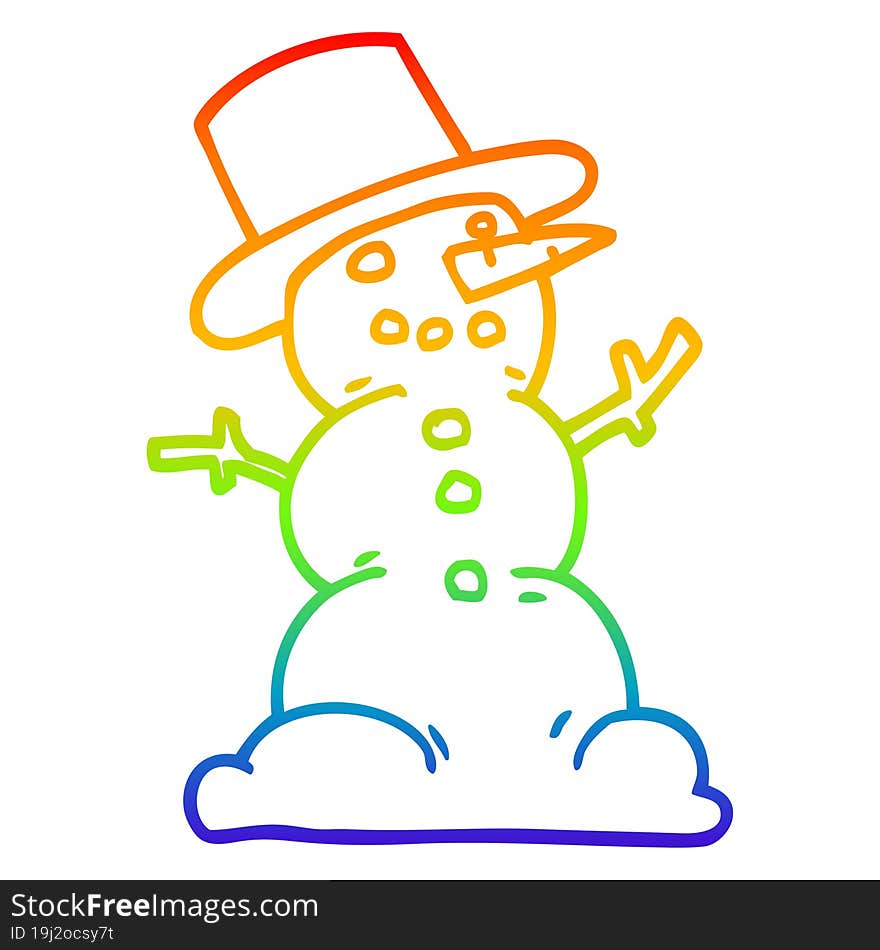 Rainbow Gradient Line Drawing Cartoon Traditional Snowman