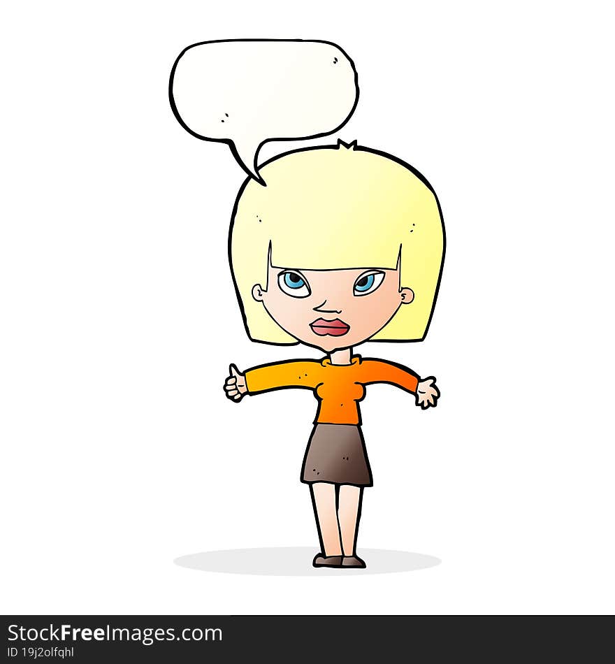 cartoon woman giving thumbs up symbol with speech bubble