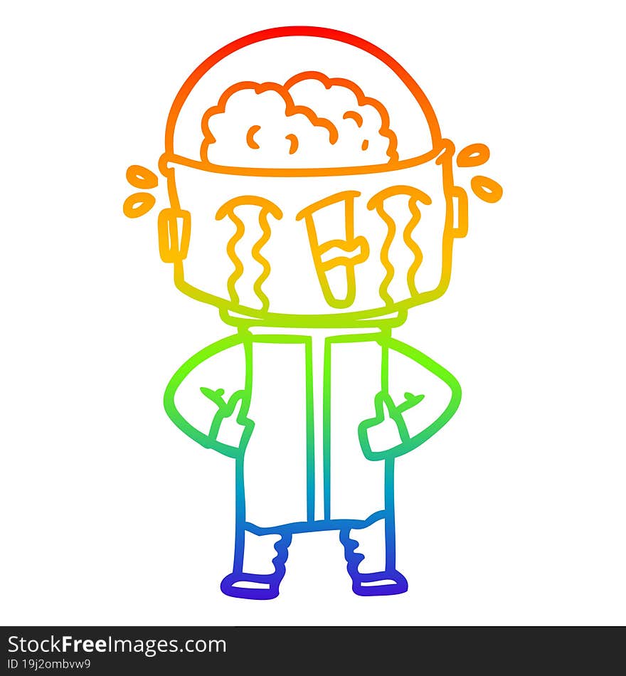 rainbow gradient line drawing cartoon crying robot