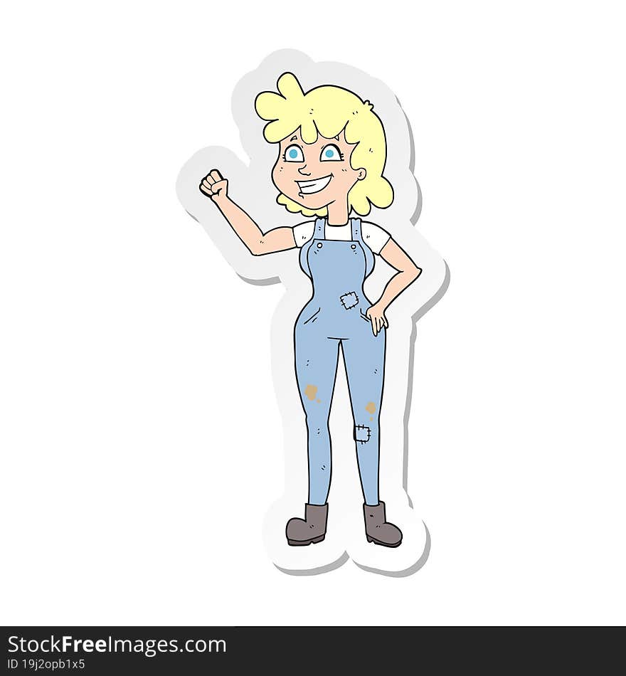 sticker of a cartoon determined woman clenching fist