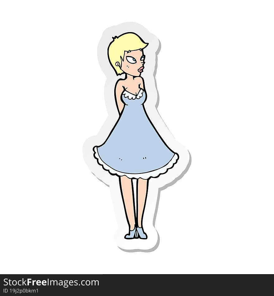 Sticker Of A Cartoon Pretty Woman In Dress