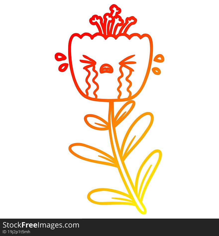 warm gradient line drawing cartoon crying flower