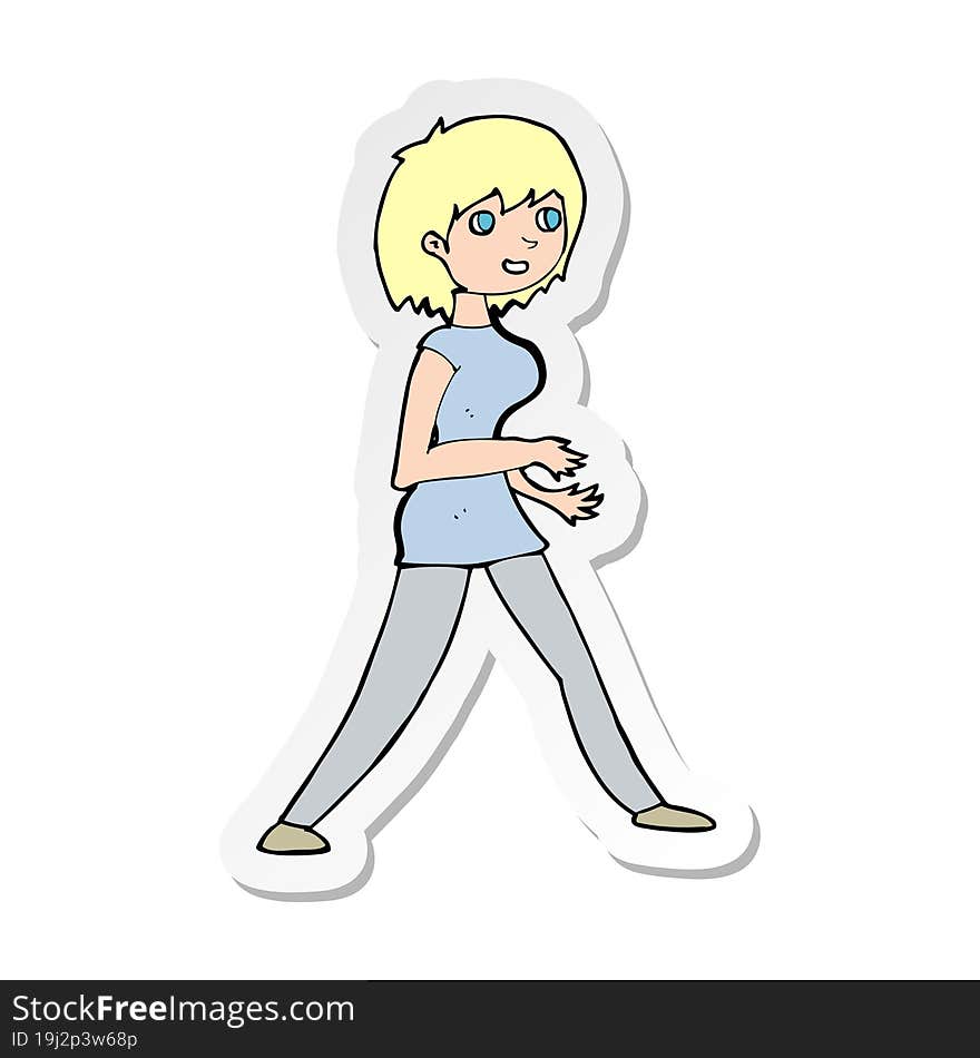 sticker of a cartoon woman walking