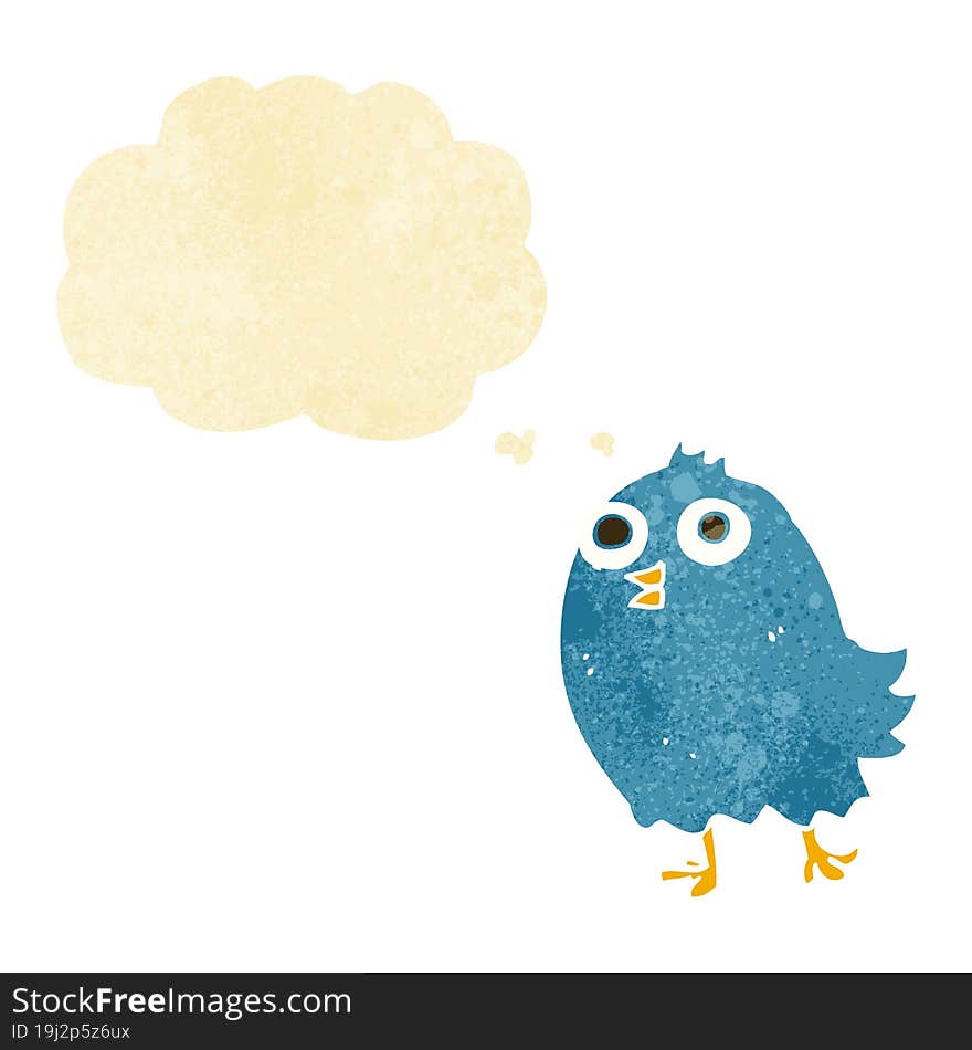 cartoon happy bird with thought bubble