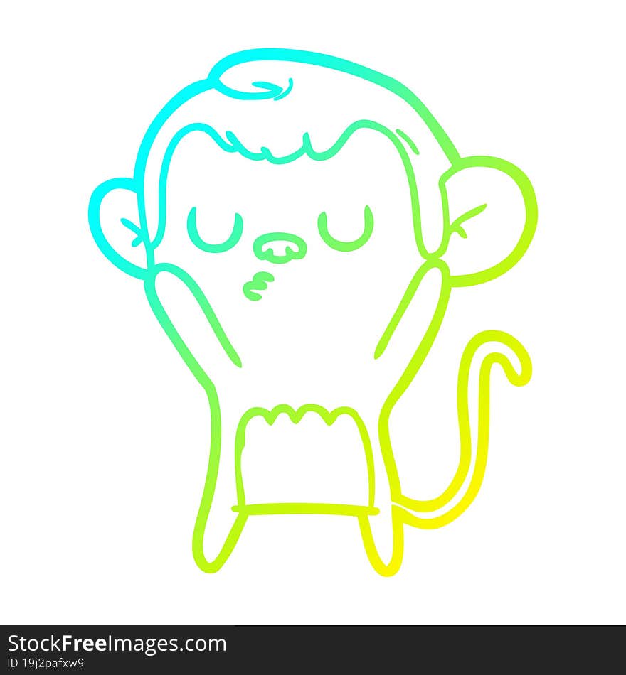 cold gradient line drawing of a cartoon monkey