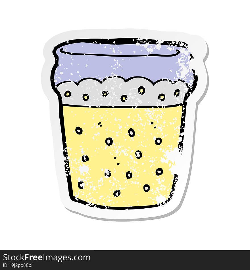 Retro Distressed Sticker Of A Cartoon Glass Of Beer