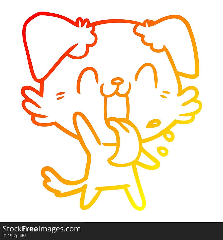 warm gradient line drawing cartoon panting dog waving