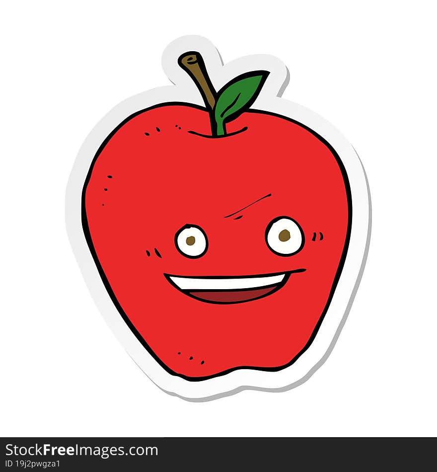 sticker of a cartoon happy apple