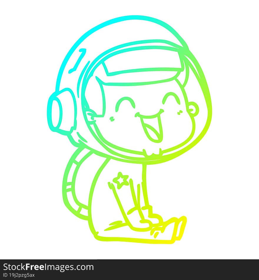 cold gradient line drawing of a happy cartoon astronaut