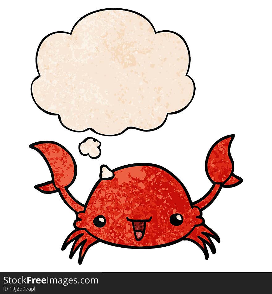 cartoon crab and thought bubble in grunge texture pattern style