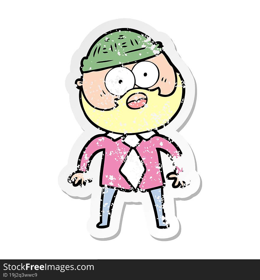 distressed sticker of a cartoon bearded man