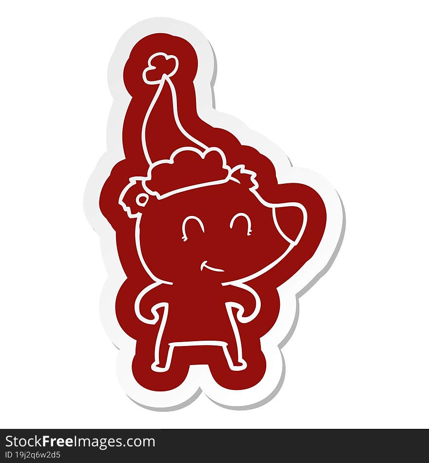 female bear cartoon  sticker of a wearing santa hat