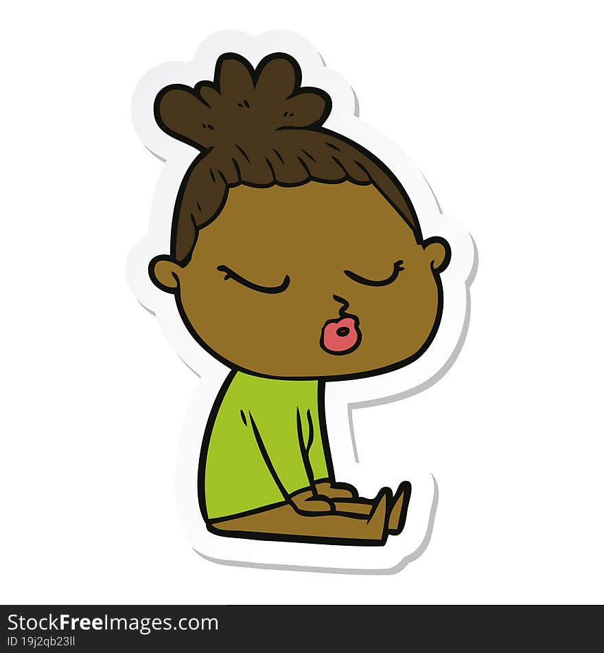 Sticker Of A Cartoon Calm Woman