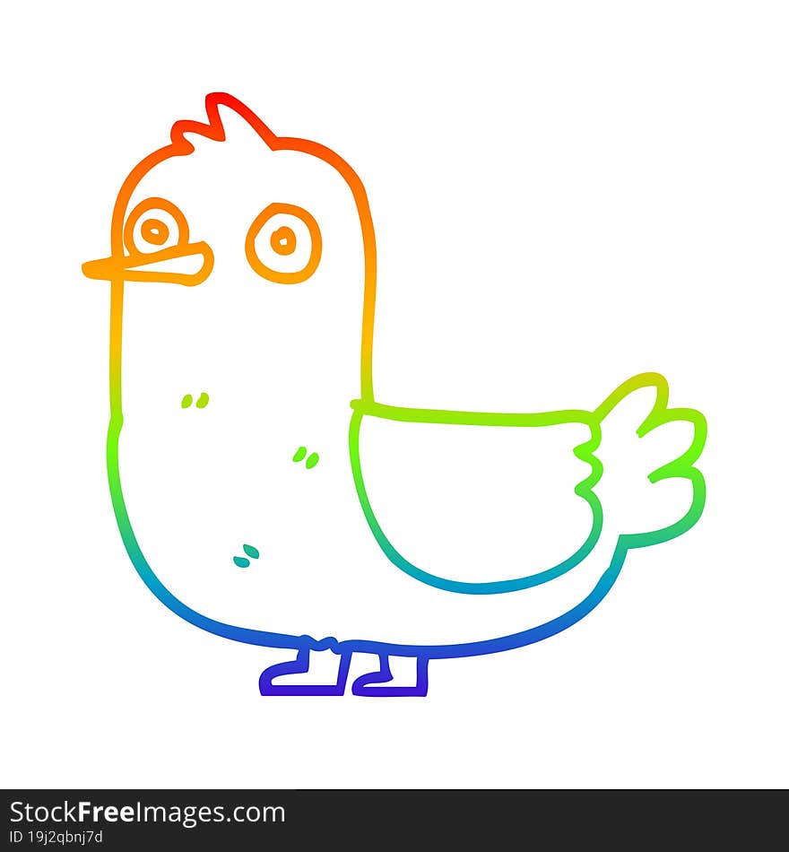 Rainbow Gradient Line Drawing Cartoon Red Bird