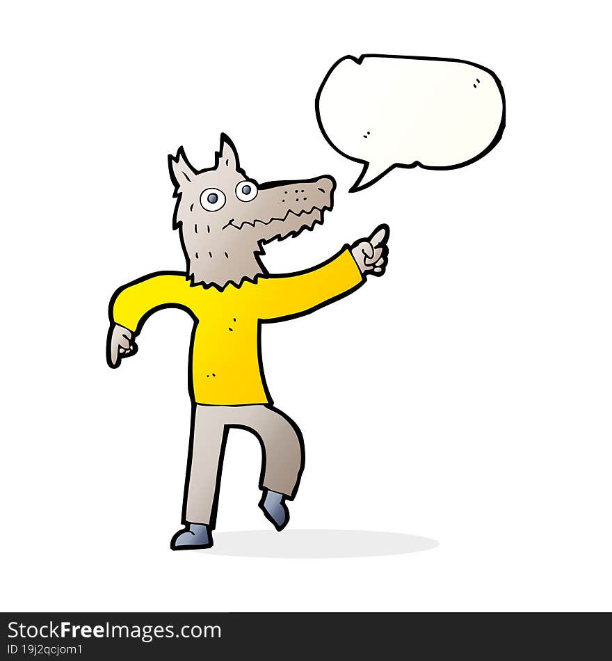 cartoon wolf man with speech bubble