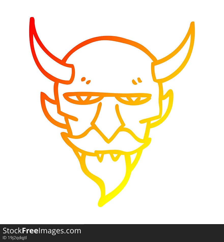 warm gradient line drawing of a cartoon devil face