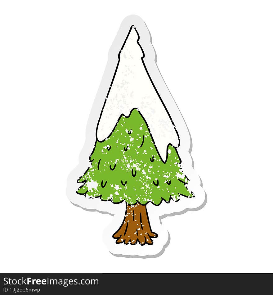 distressed sticker cartoon doodle single snow covered tree