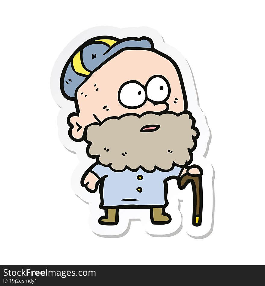 sticker of a cartoon old man with walking stick