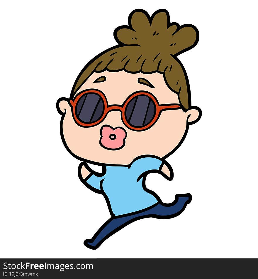 cartoon woman running wearing sunglasses. cartoon woman running wearing sunglasses