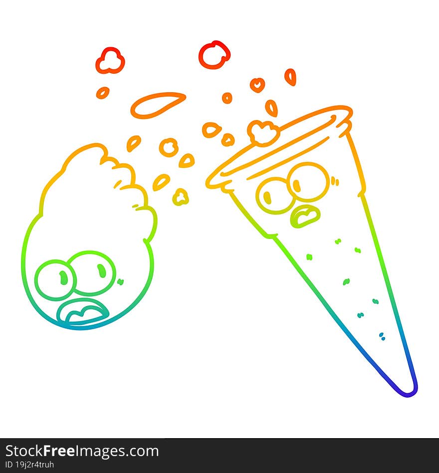 rainbow gradient line drawing of a cartoon ice cream