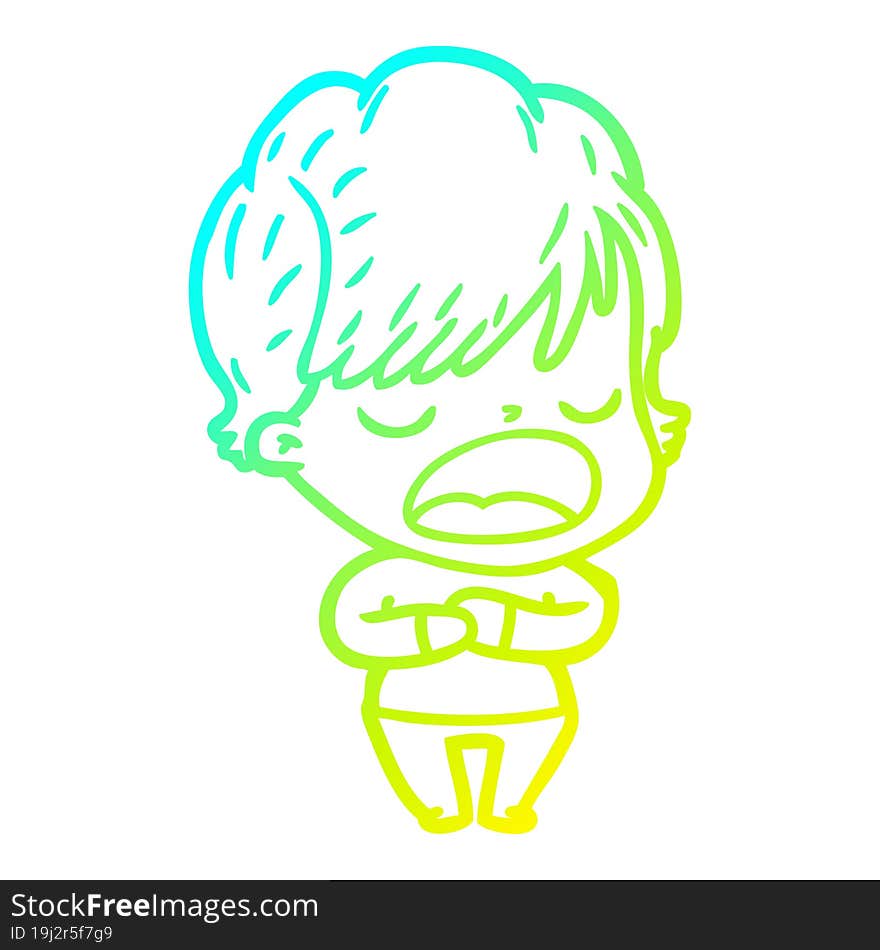 cold gradient line drawing of a cartoon woman talking