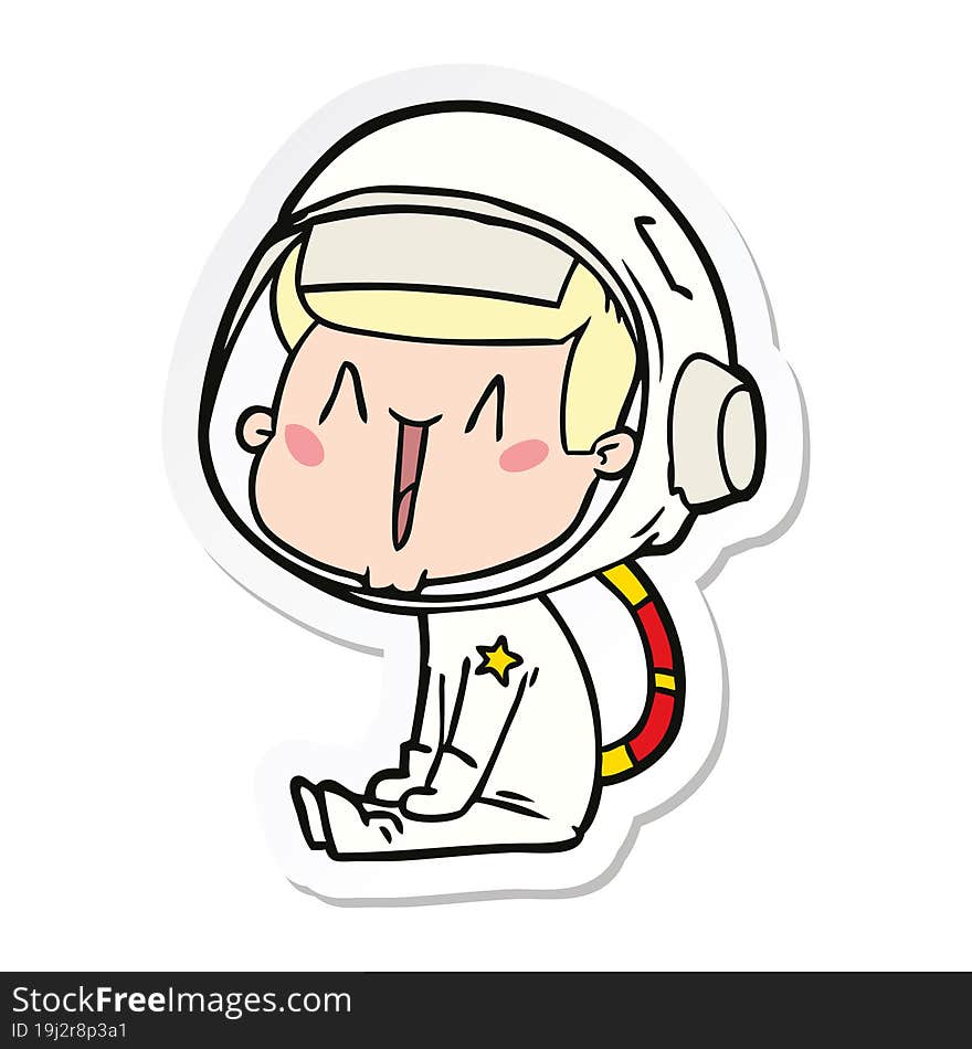 Sticker Of A Happy Cartoon Astronaut Sitting