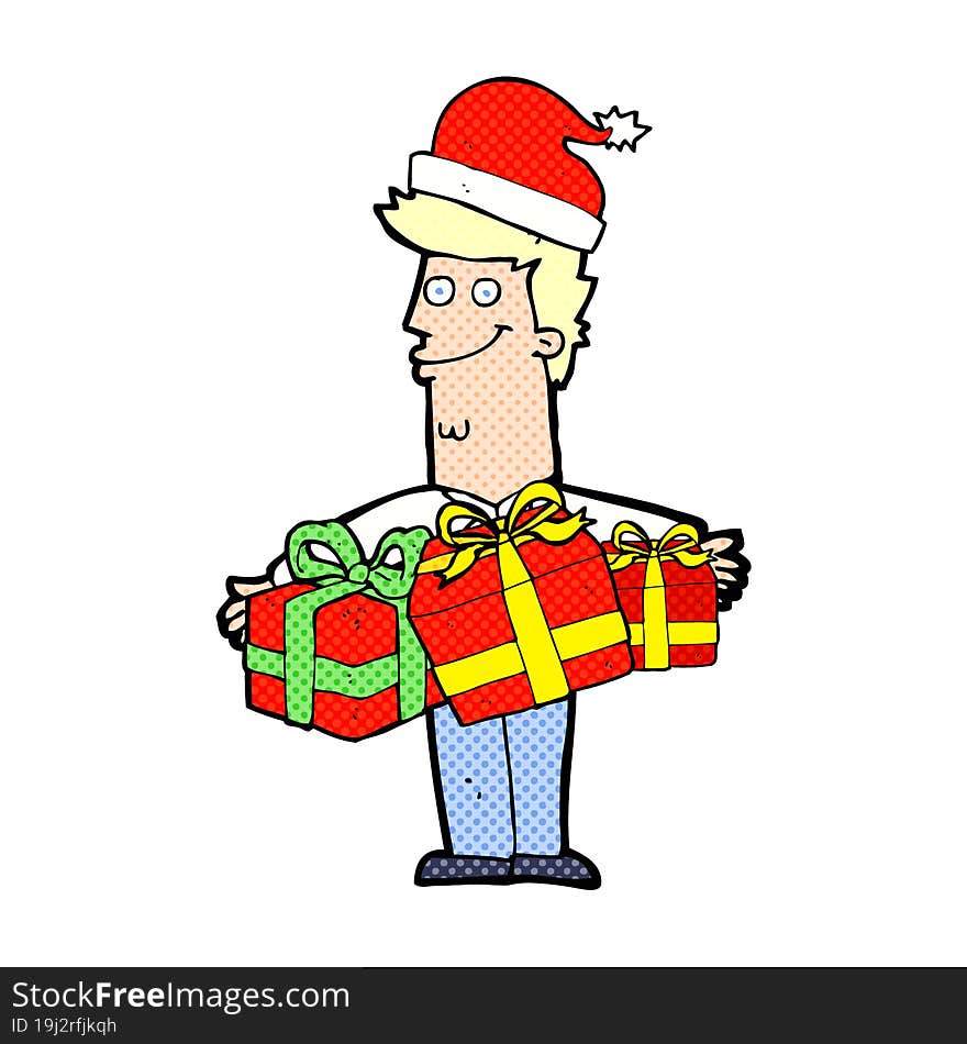 cartoon man with gifts