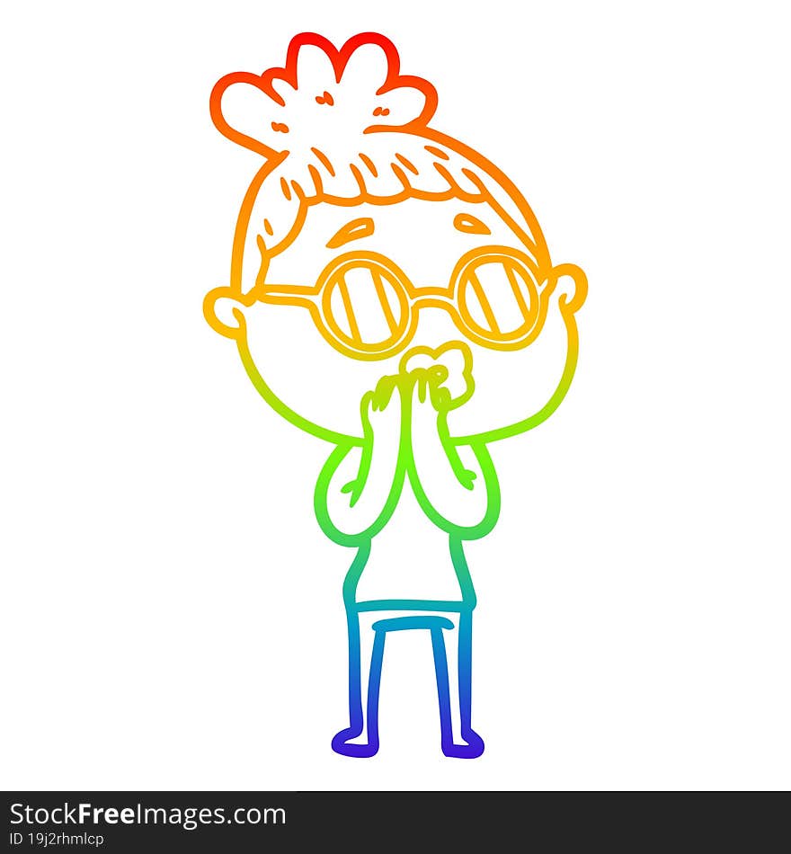 rainbow gradient line drawing cartoon woman wearing spectacles