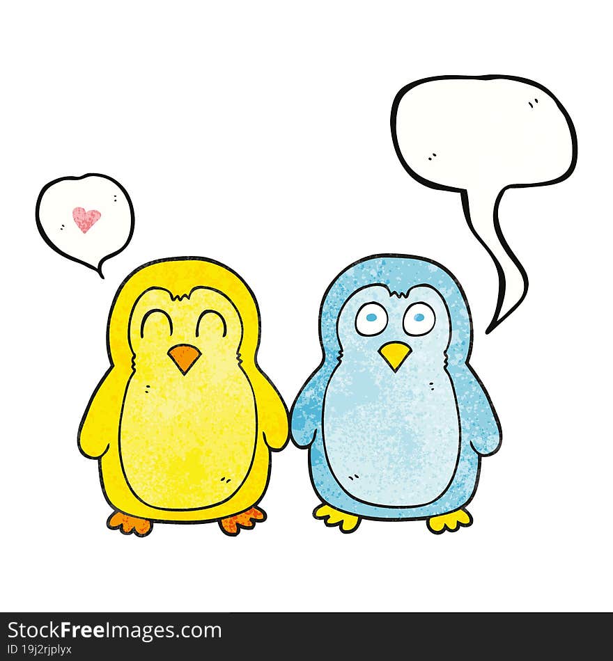 speech bubble textured cartoon birds holding hands