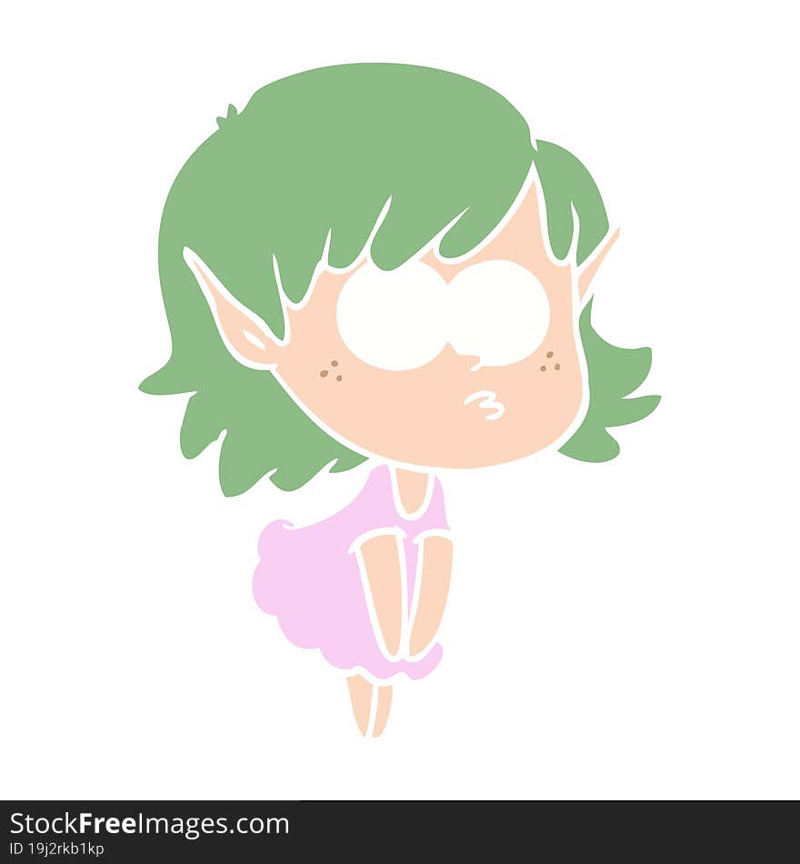 flat color style cartoon elf girl staring