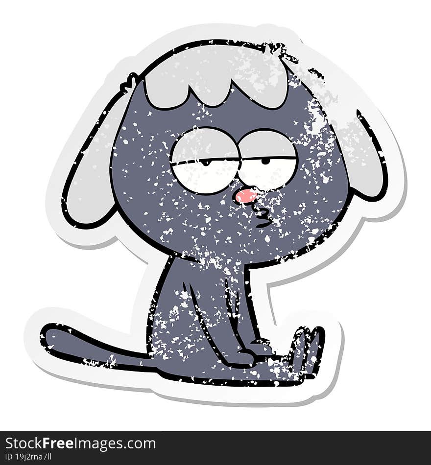 distressed sticker of a cartoon tired dog