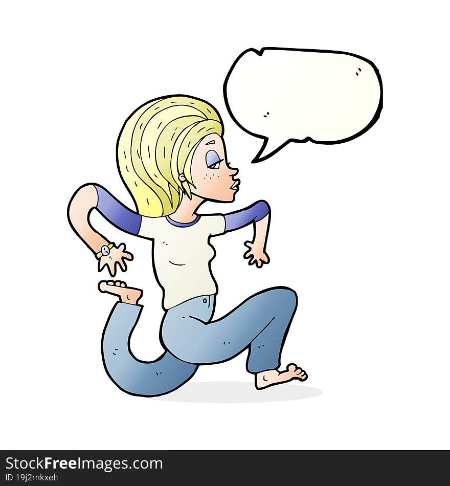 cartoon woman running with speech bubble