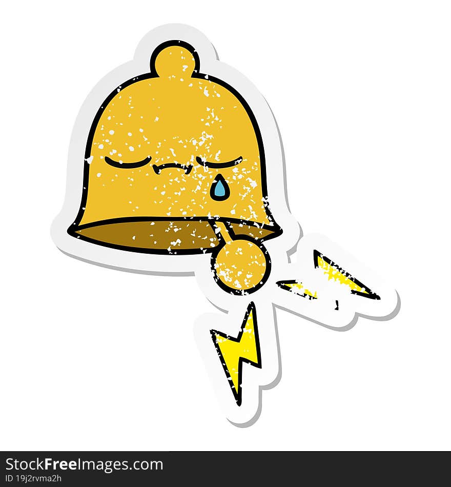 distressed sticker of a cute cartoon ringing bell