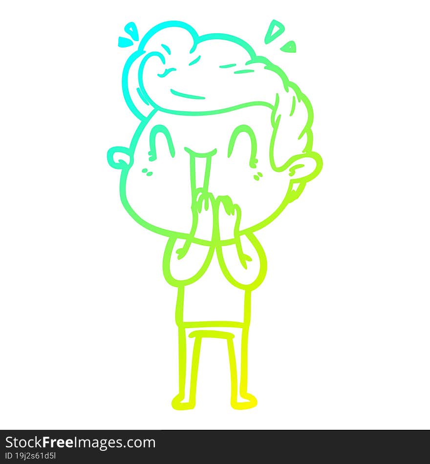 cold gradient line drawing of a cartoon excited man