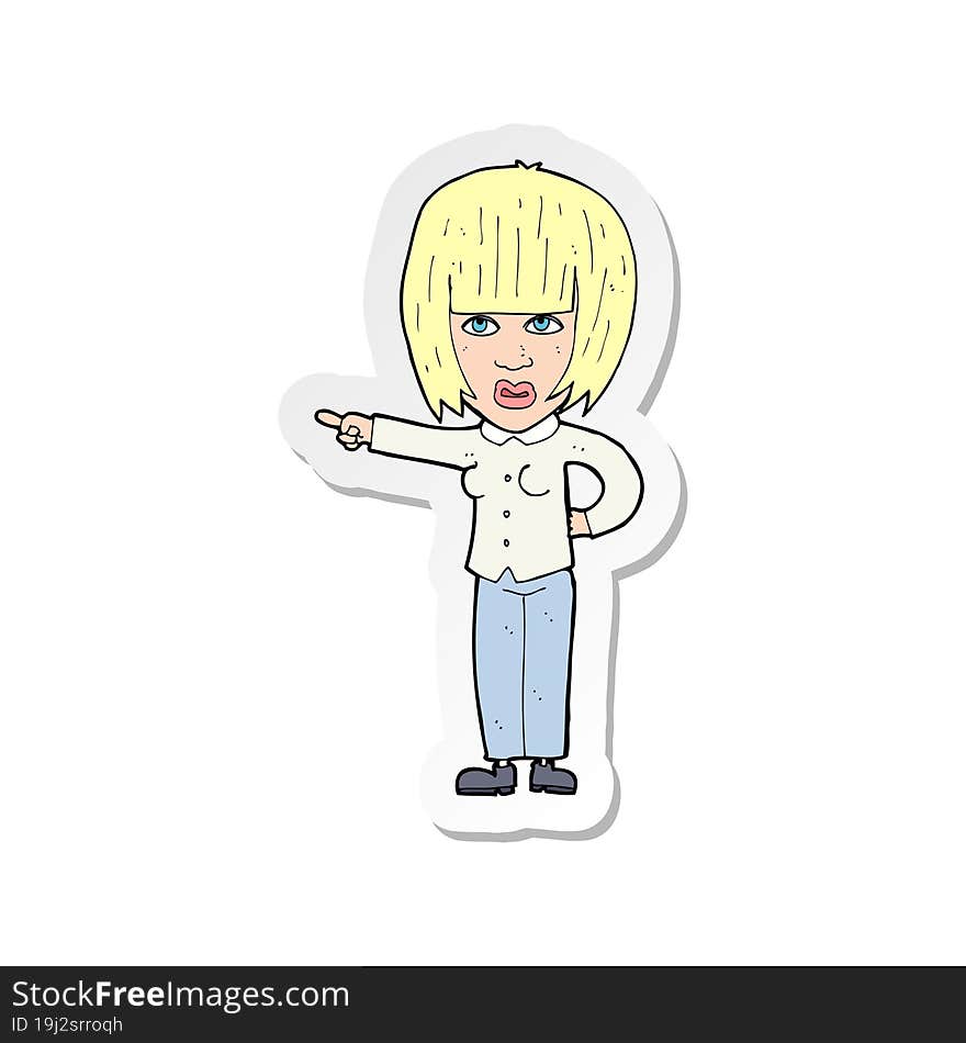 sticker of a cartoon pointing annoyed woman