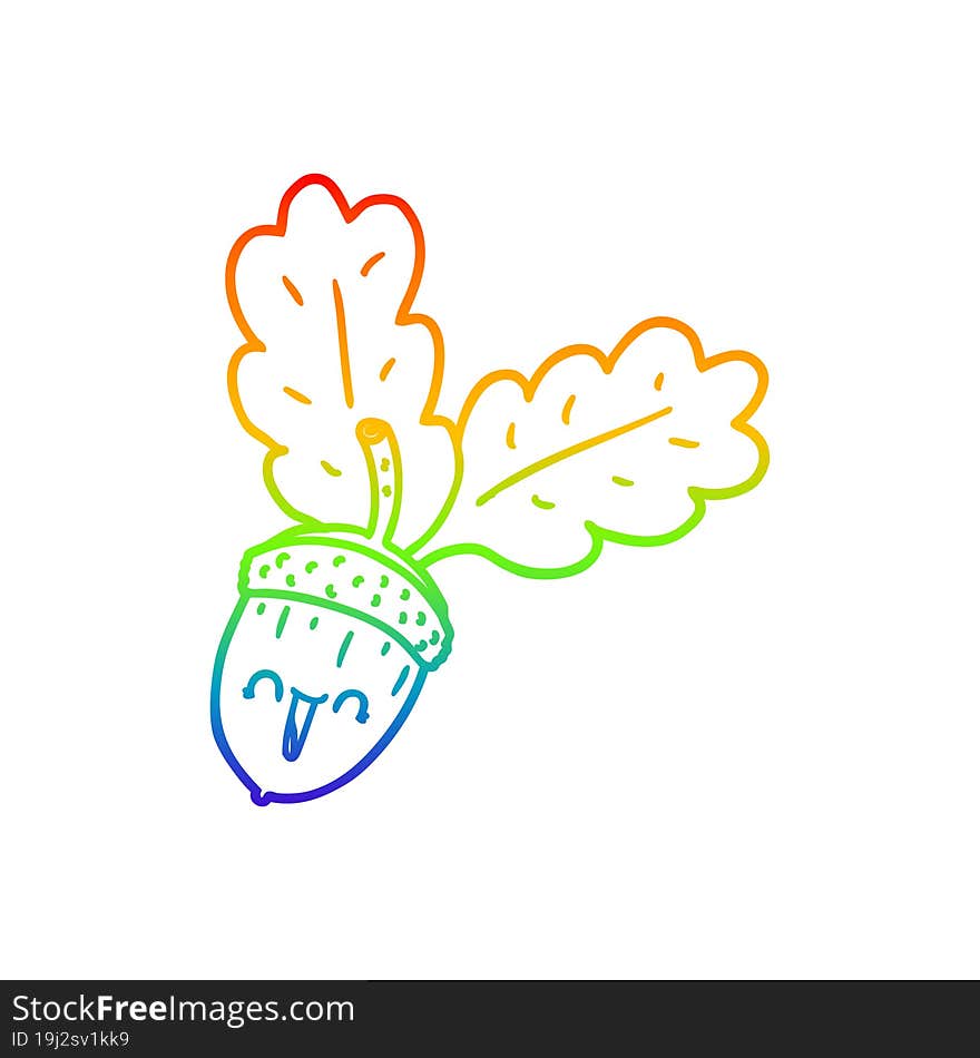 rainbow gradient line drawing of a cartoon acorn