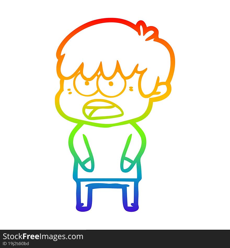 rainbow gradient line drawing worried cartoon boy