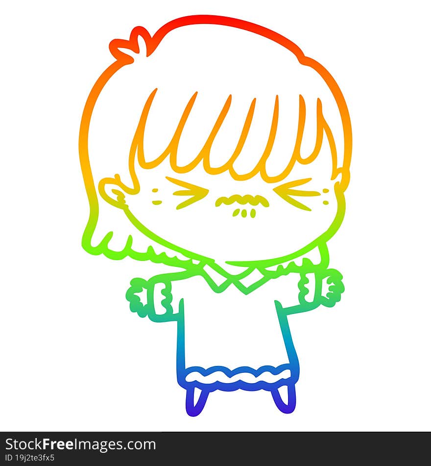 rainbow gradient line drawing annoyed cartoon girl