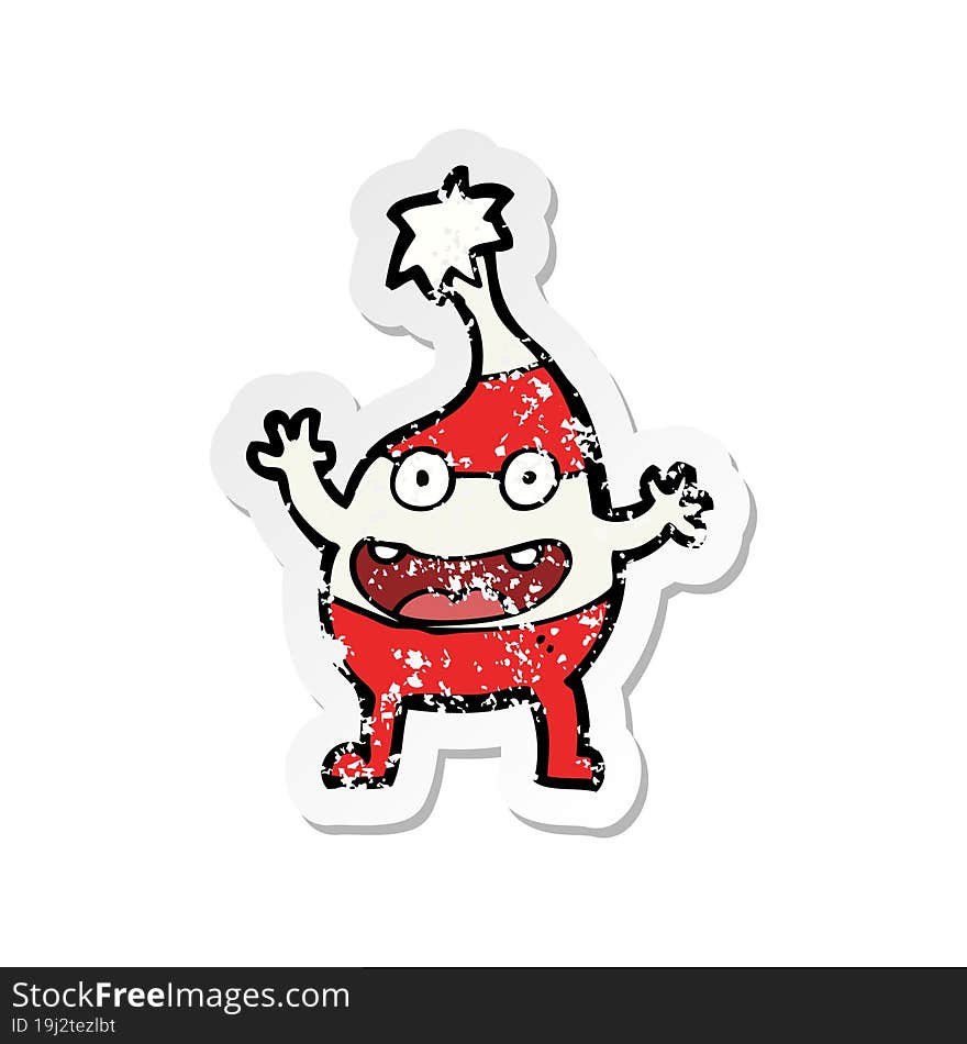 retro distressed sticker of a cartoon funny christmas creature