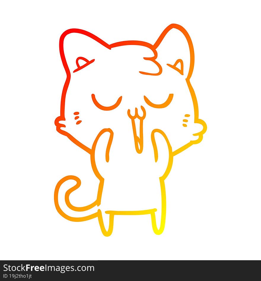 warm gradient line drawing of a cute cartoon cat