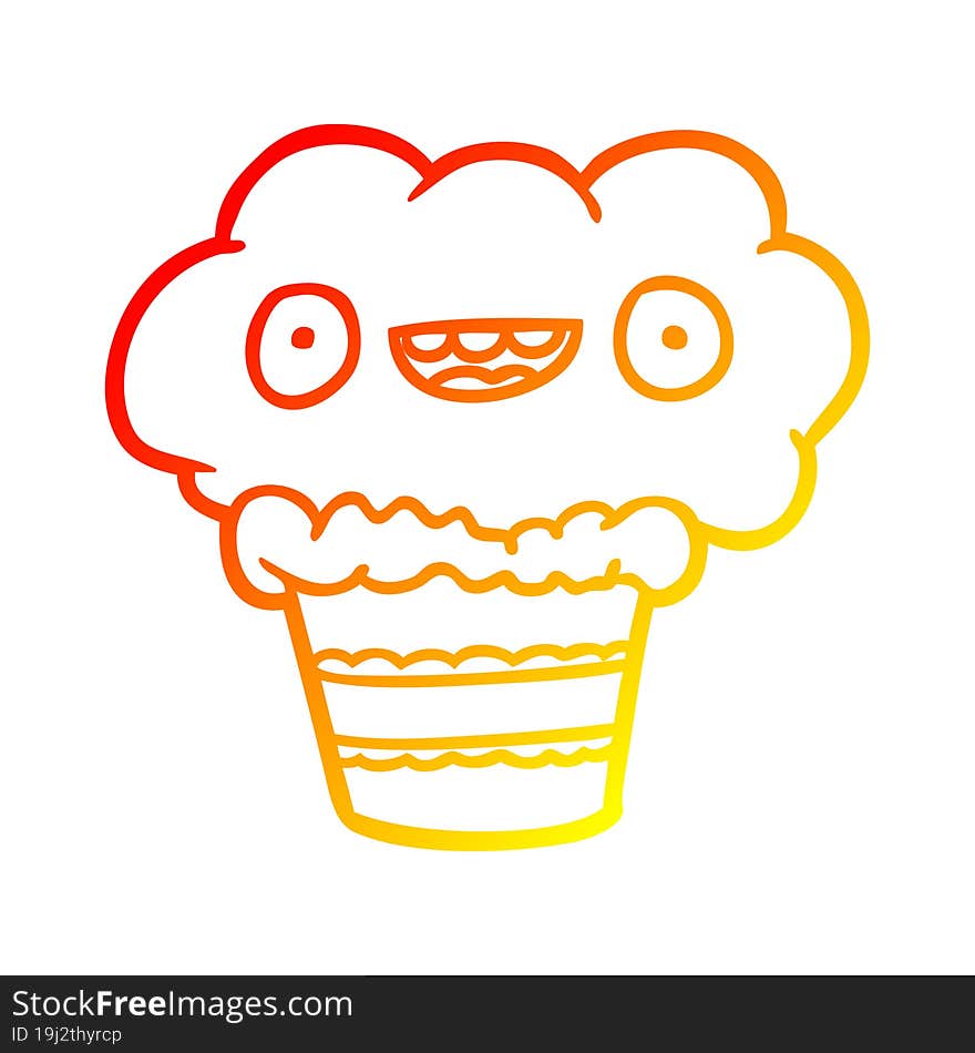 warm gradient line drawing of a funny cupcake