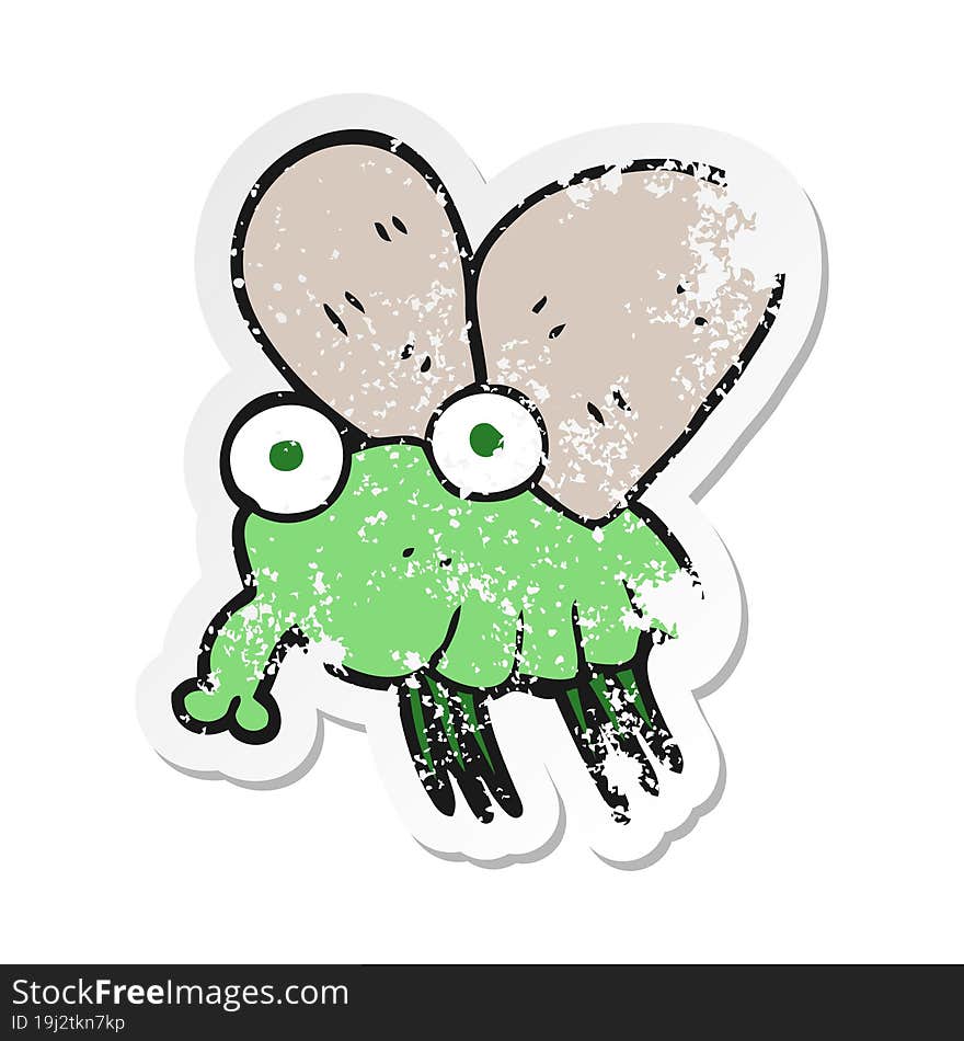 retro distressed sticker of a cartoon fly