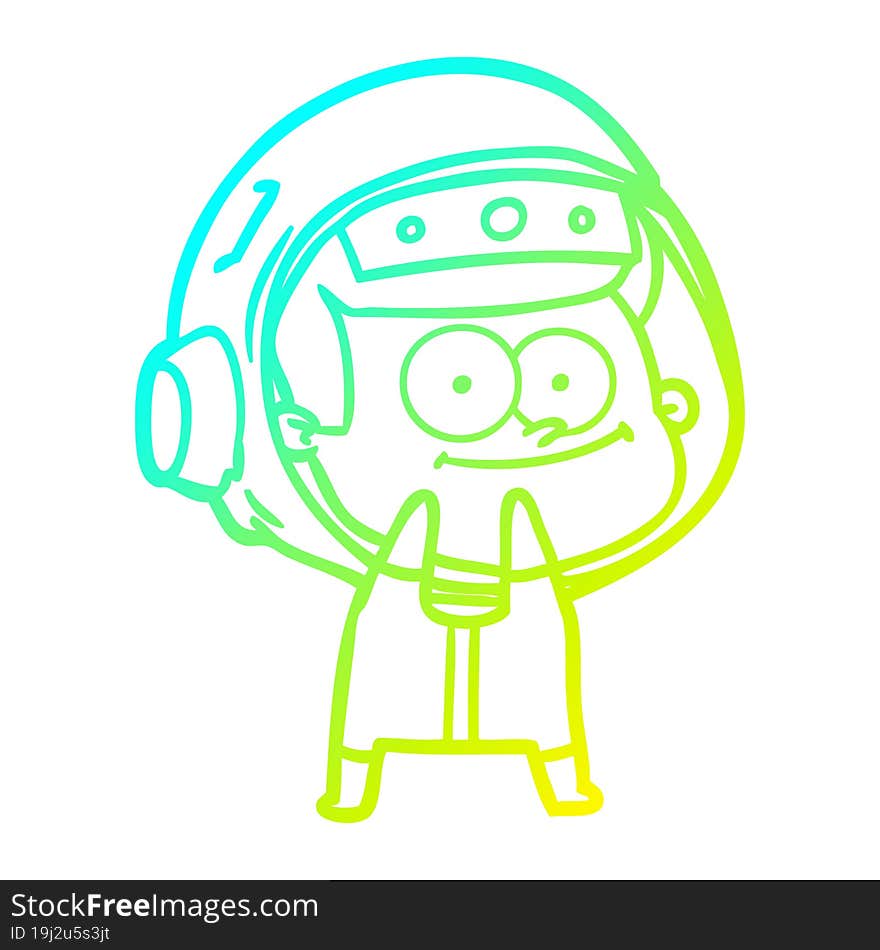 cold gradient line drawing of a happy astronaut cartoon