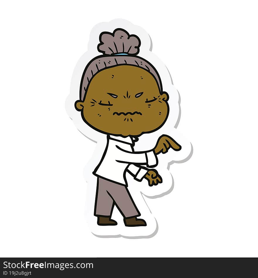 Sticker Of A Cartoon Annoyed Old Lady