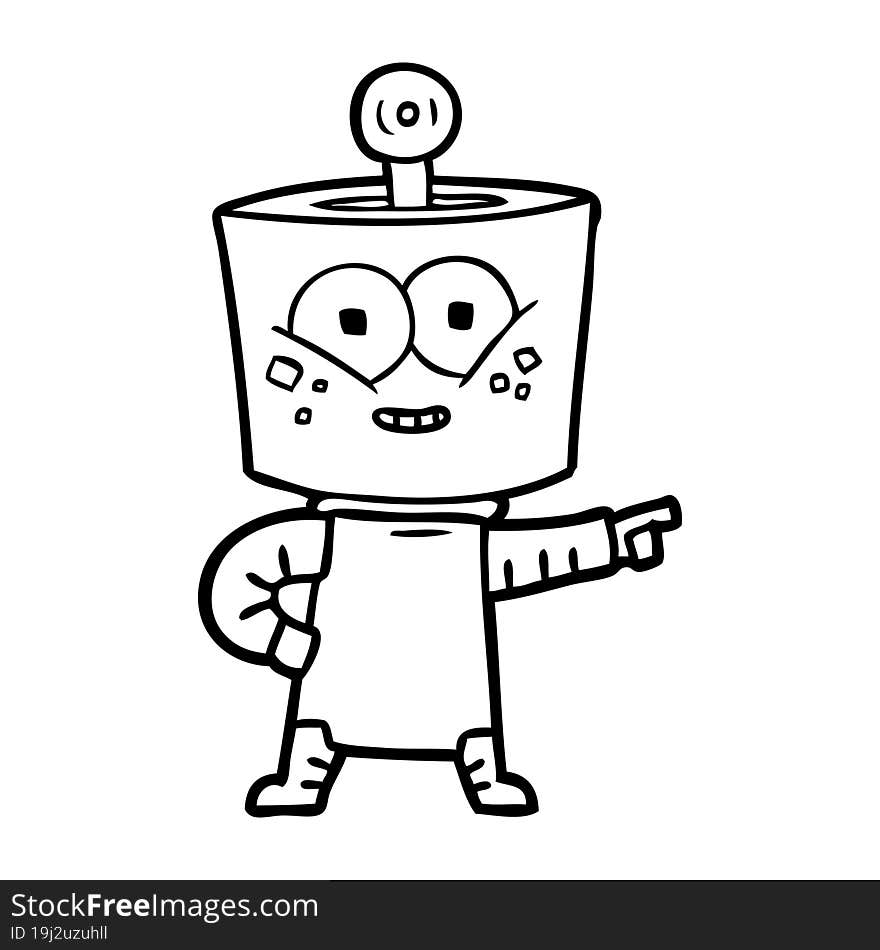 happy cartoon robot pointing. happy cartoon robot pointing