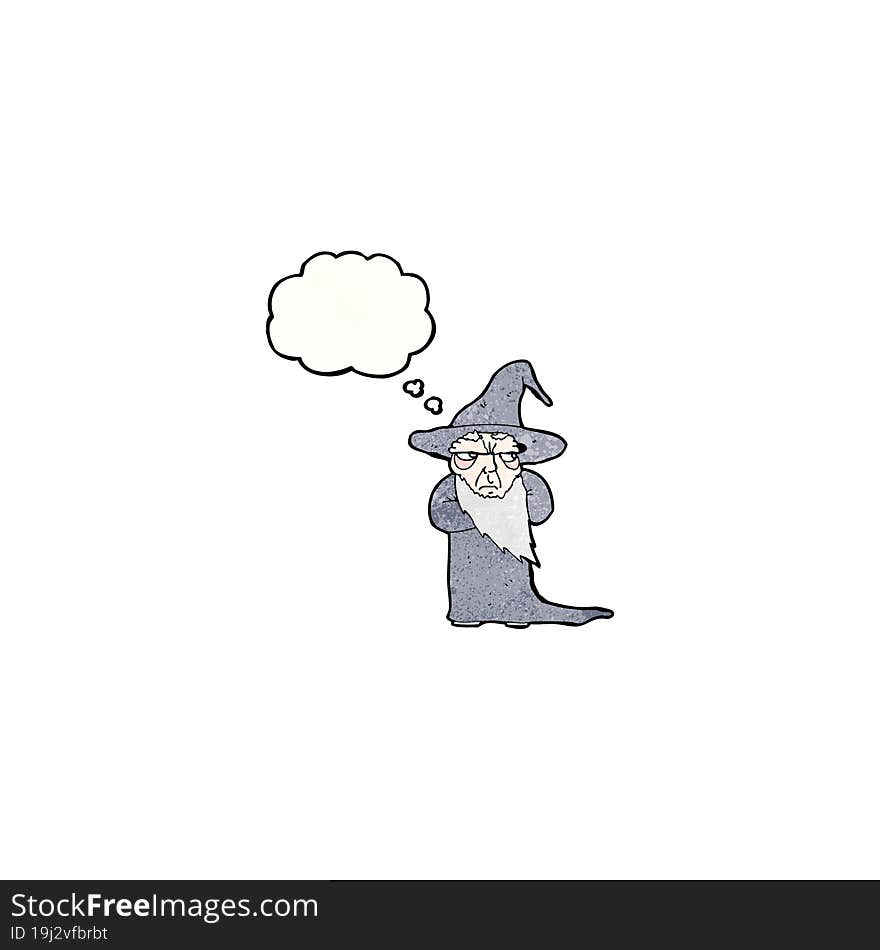 cartoon wizard with thought bubble