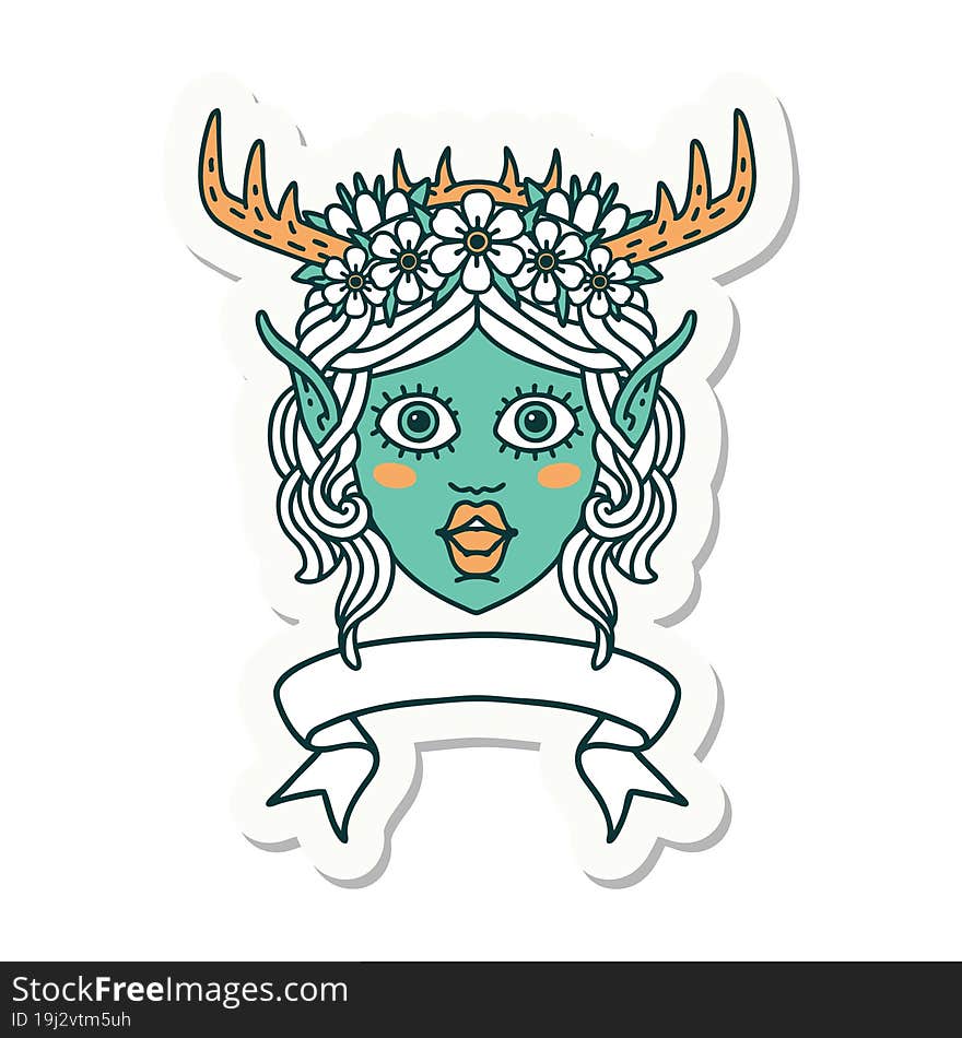 elf druid character face with banner sticker