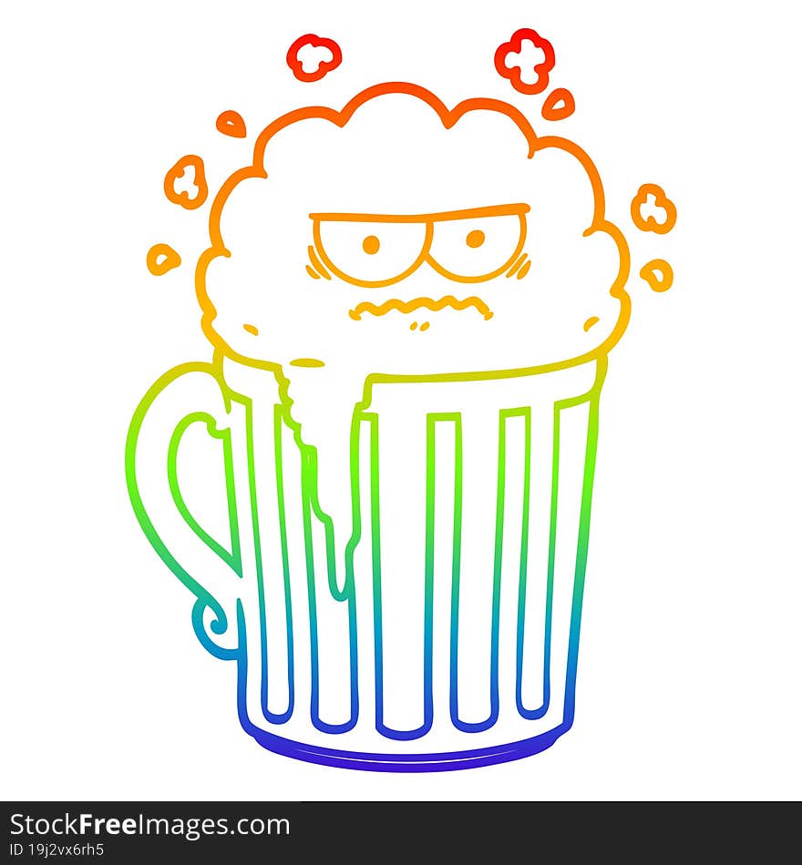 rainbow gradient line drawing cartoon mug of beer