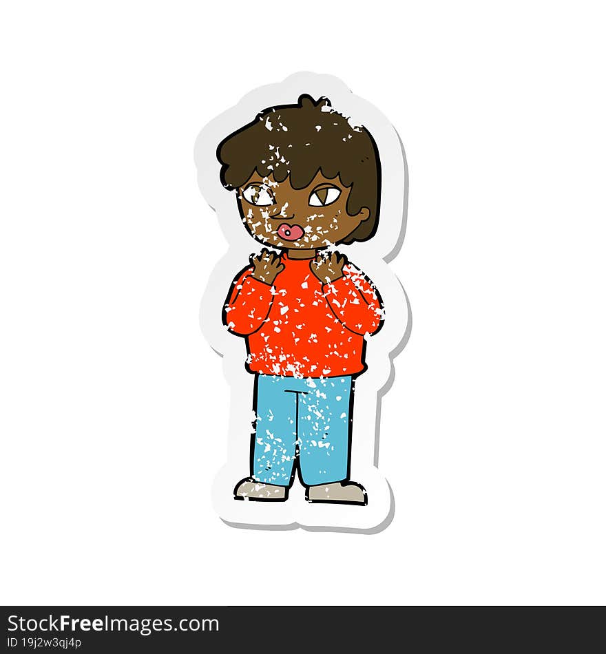 retro distressed sticker of a cartoon worried person